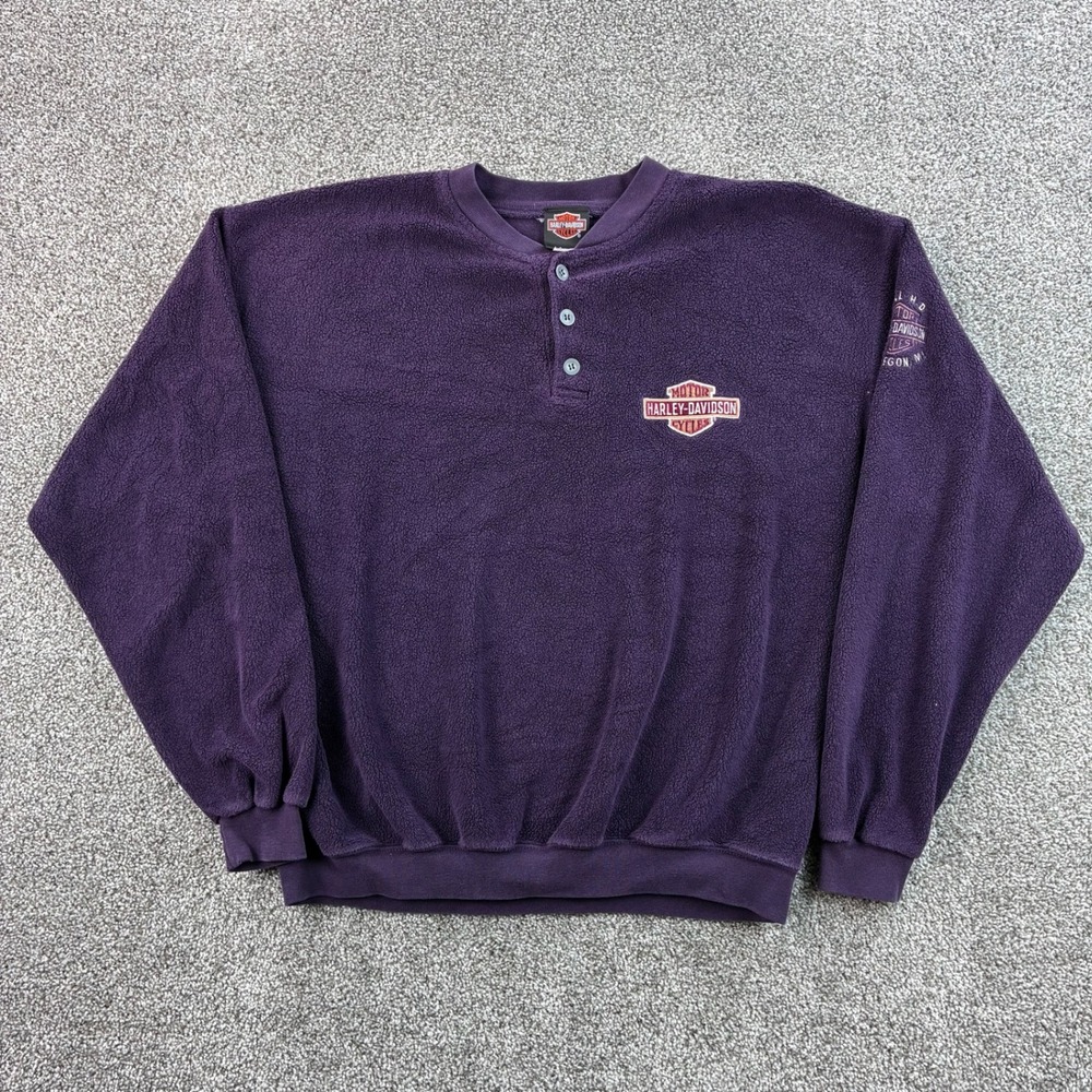 Vintage Harley Davidson Fleece Sweatshirt Mens M Purple Henley Biker Pullover